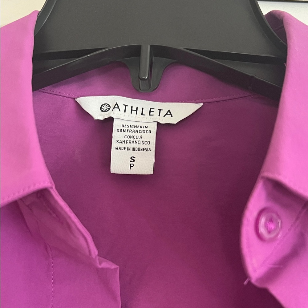 Athleta Oversized Poplin Top Purple - Picture 5 of 14